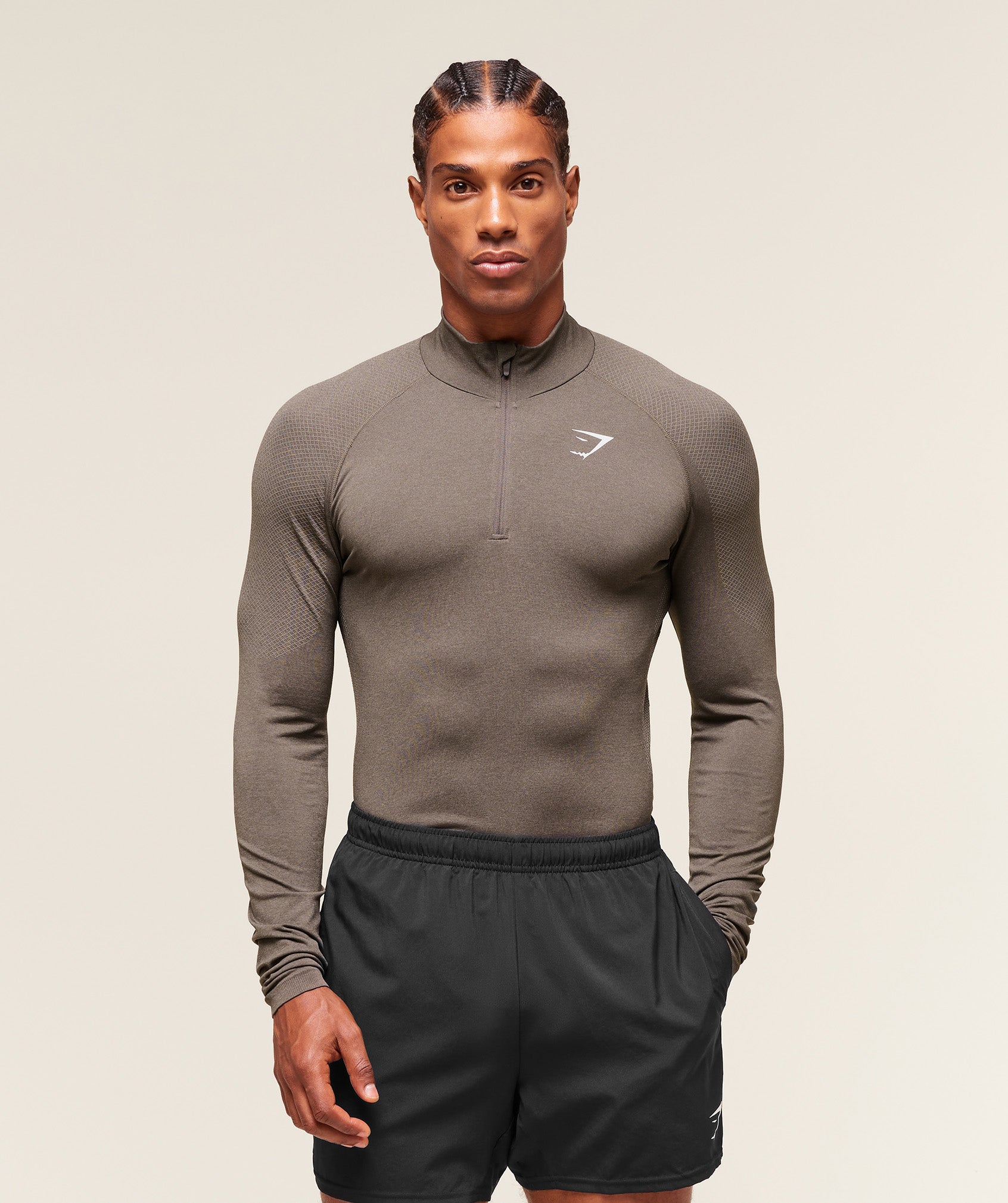 Gymshark Vital 1/4 Zip - Camo Brown/Linen Brown