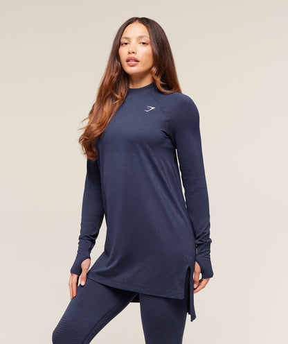 Gymshark Vital Long Line Top - Heavy Blue Marl