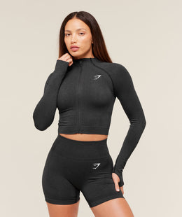 Gymshark Vital Seamless Midi Zip 2.0 Pullover - Black Marl