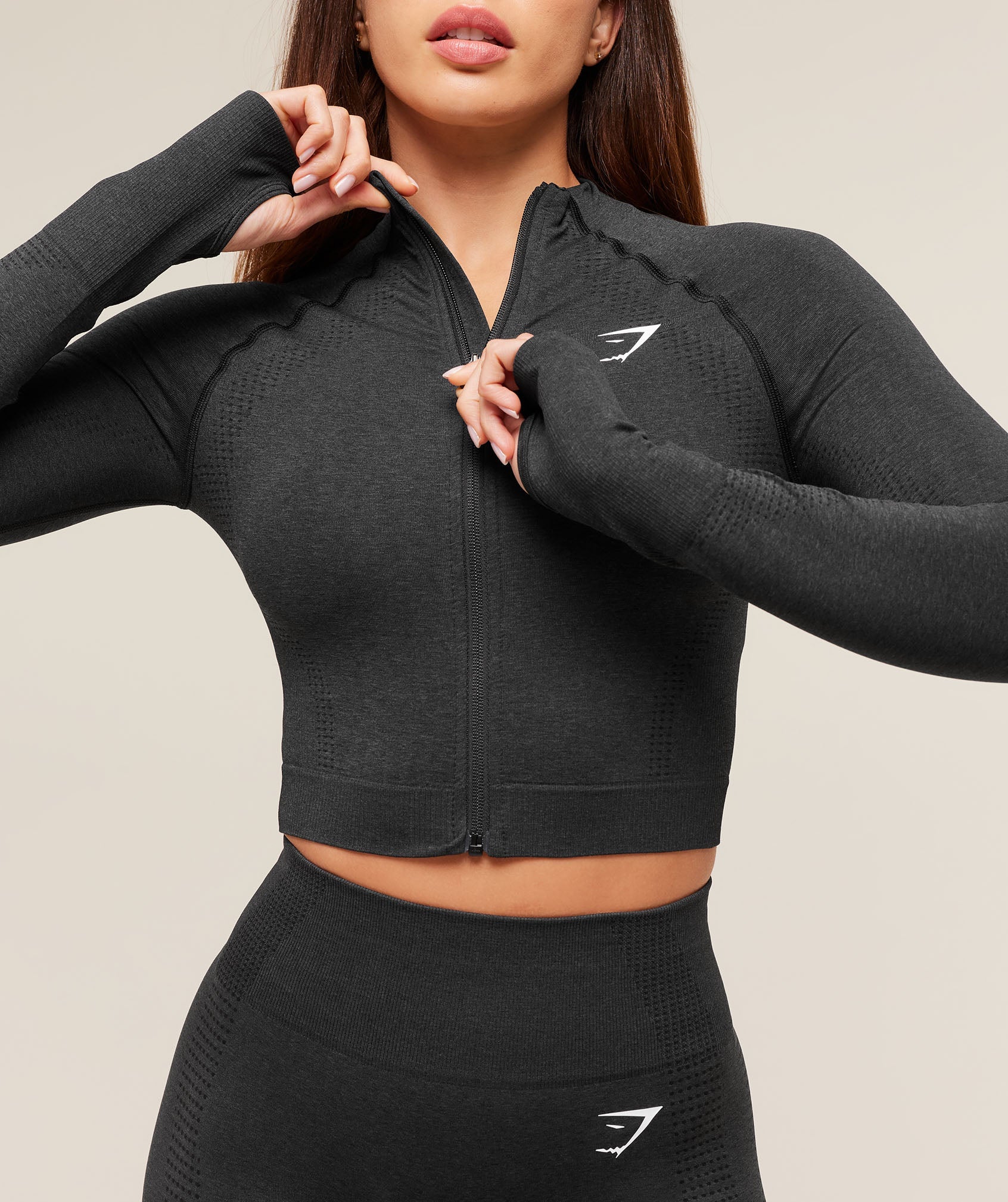 Gymshark Vital Midi Zip Up Jacket - Black Marl