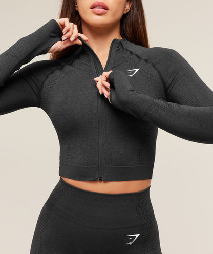 Gymshark Vital Midi Zip Up Jacket - Black Marl
