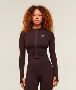 Gymshark Vital Midi Zip Up Jacket - Rich Maroon/Marl
