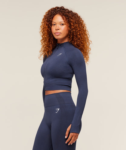 Gymshark Vital Midi Zip Up Jacket - Heavy Blue Marl