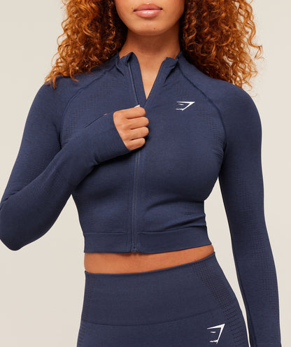 Gymshark Vital Midi Zip Up Jacket - Heavy Blue Marl
