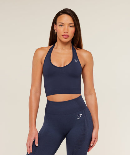 Gymshark Vital Halter Neck Tank With Shelf - Heavy Blue Marl