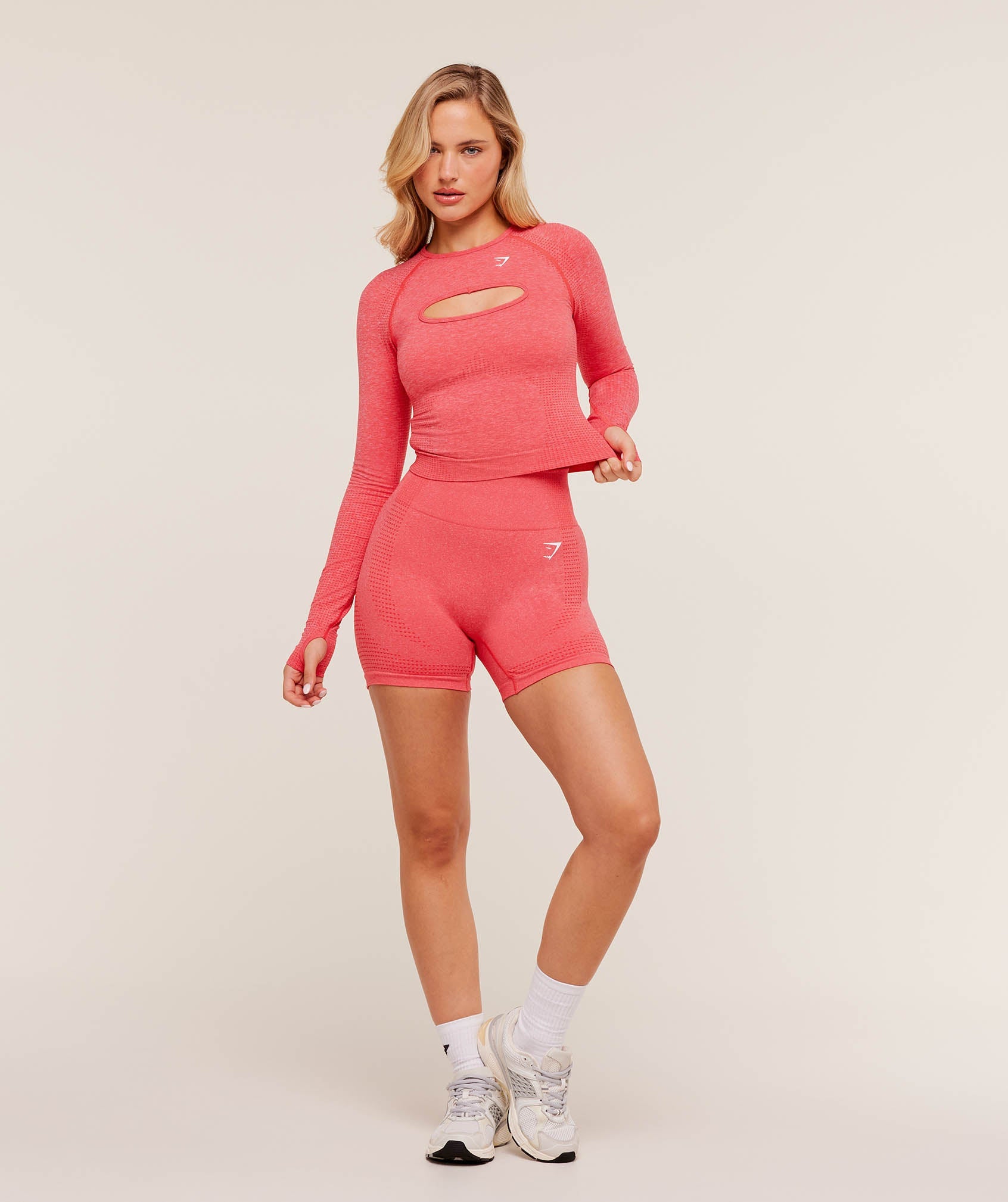 Gymshark Vital Long Sleeve Cut Out Top - Coral Red Marl
