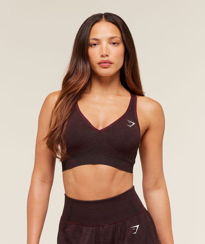 Gymshark Vital V Neck Sports Bra - Rich Maroon/Marl
