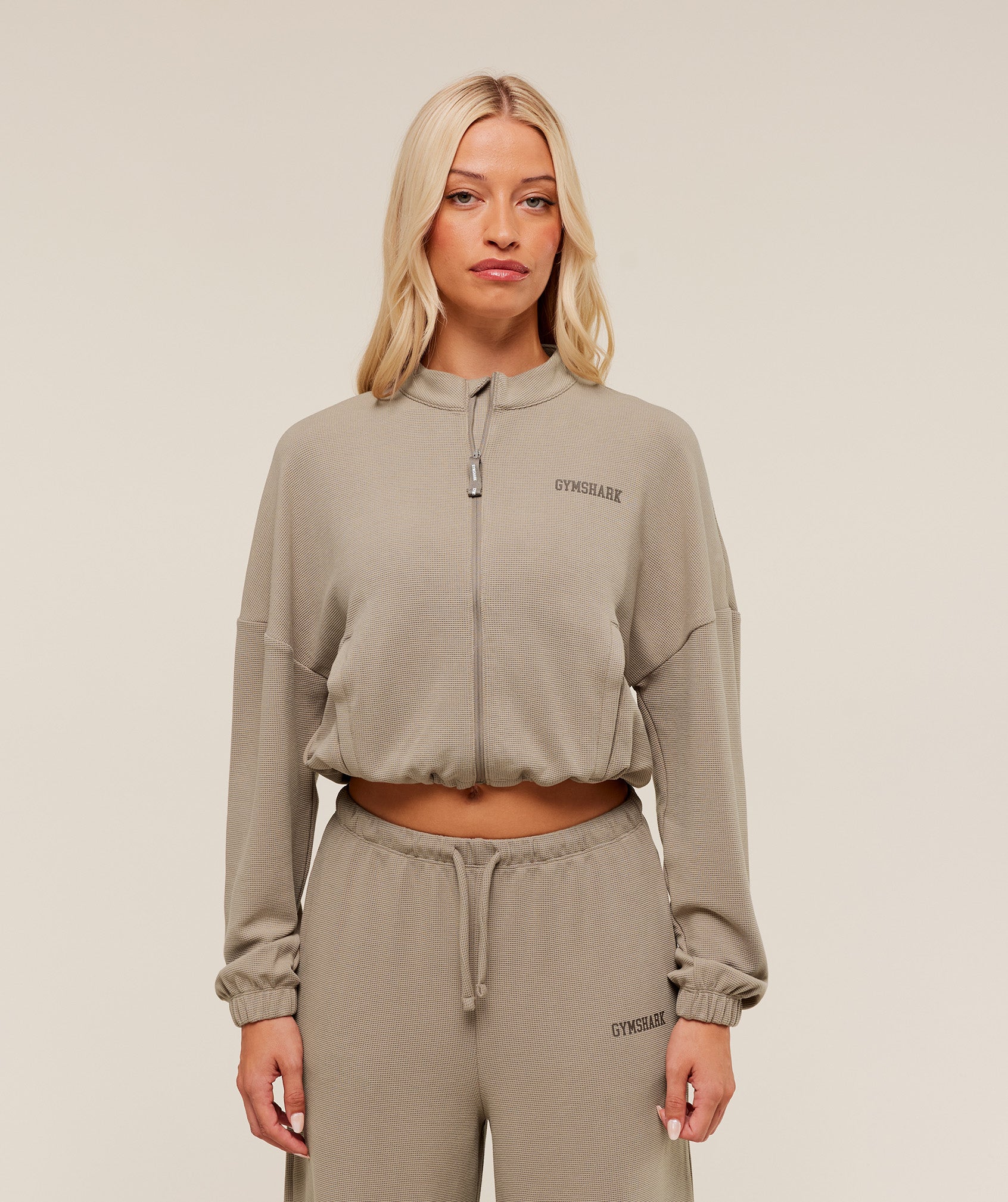 Gymshark Waffle Midi Zip Up Jacket - Lifestyle Brown