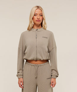 Gymshark Waffle Midi Zip Up Jacket - Lifestyle Brown