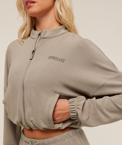 Gymshark Waffle Midi Zip Up Jacket - Lifestyle Brown