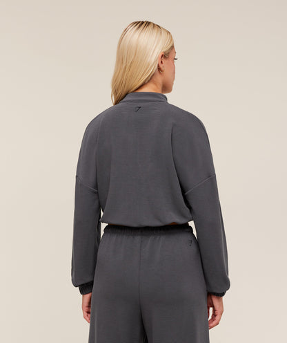 Gymshark Waffle Midi Zip Up Jacket - Onyx Grey