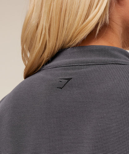 Gymshark Waffle Midi Zip Up Jacket - Onyx Grey