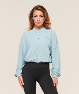 Gymshark Waffle Midi Zip Up Jacket - Smoke Blue