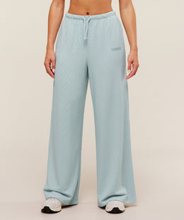 Gymshark Waffle Wide Leg Pants - Smoke Blue