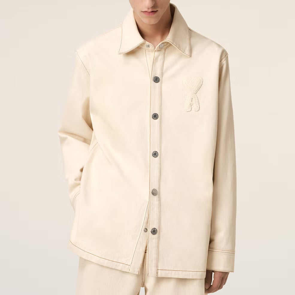 AMI Logo-Appliqué Cotton-Twill Overshirt