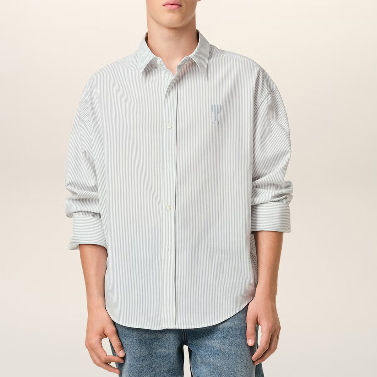 AMI Boxy-Fit Pinstriped Cotton-Poplin Shirt