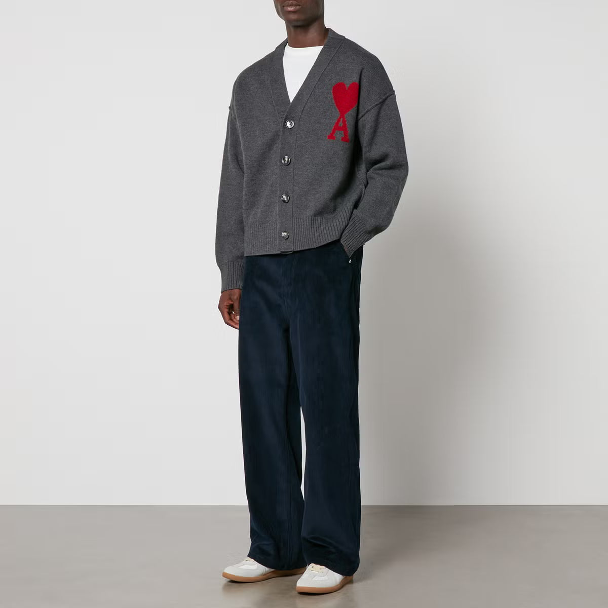 AMI De Coeur Logo Merino Wool Cardigan