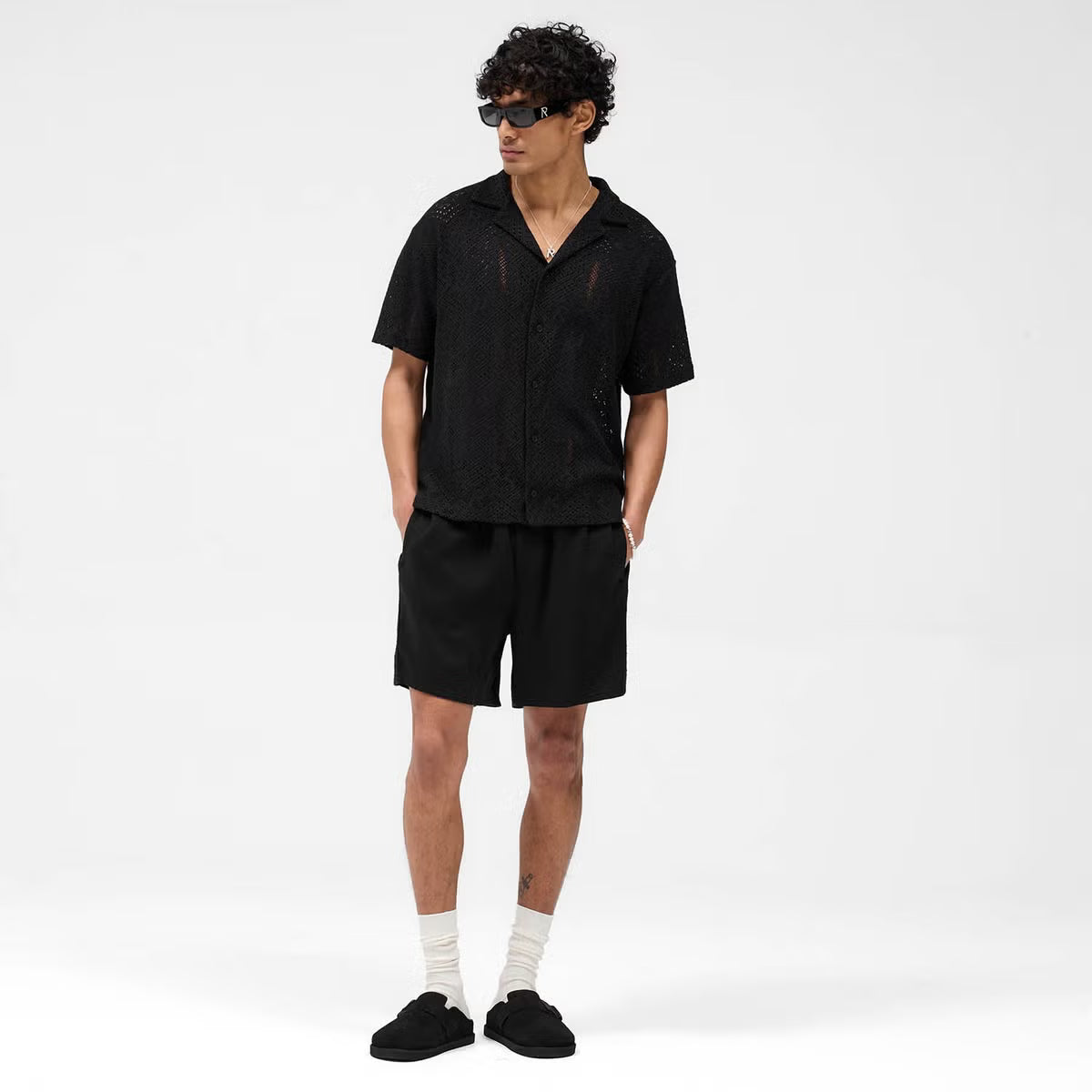 REPRESENT All Over Cotton-Crochet Open-Knit Shirt