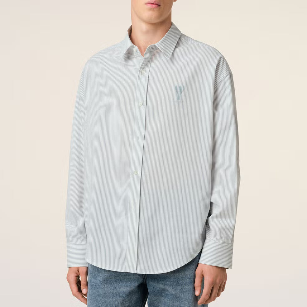 AMI Boxy-Fit Pinstriped Cotton-Poplin Shirt
