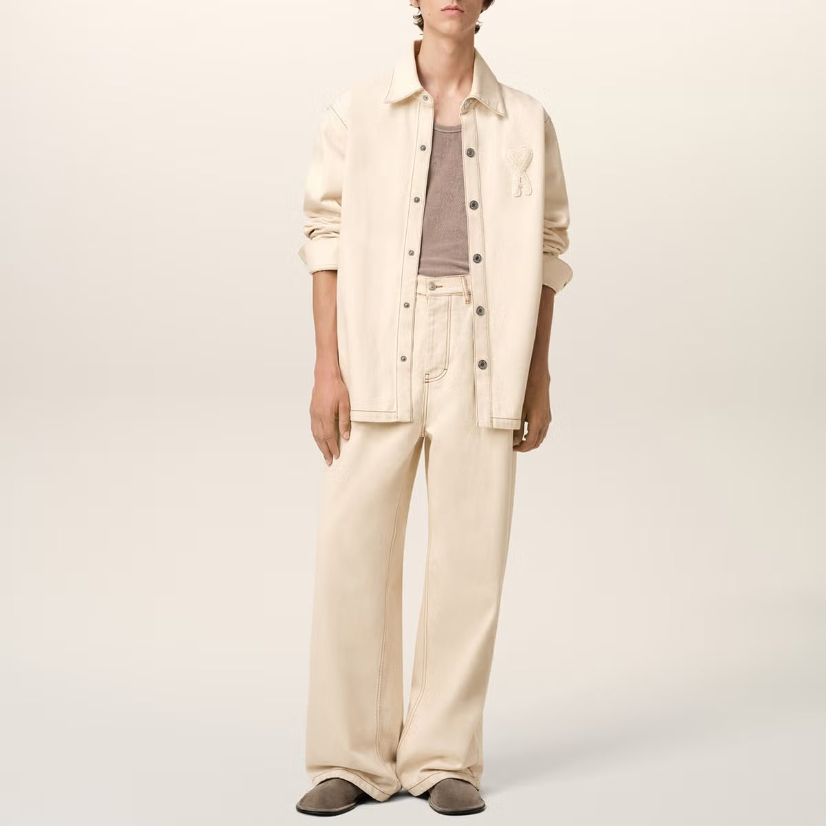 AMI Logo-Appliqué Cotton-Twill Overshirt