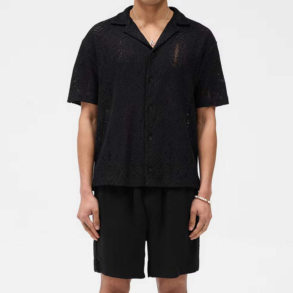 REPRESENT All Over Cotton-Crochet Open-Knit Shirt
