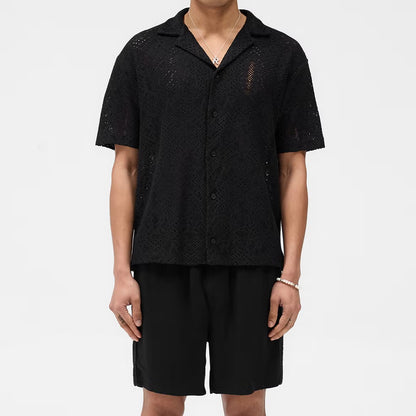 REPRESENT All Over Cotton-Crochet Open-Knit Shirt