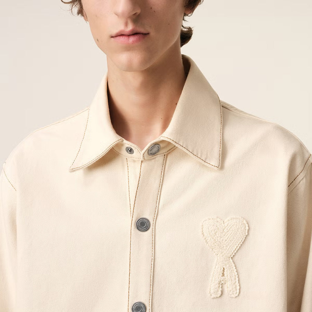 AMI Logo-Appliqué Cotton-Twill Overshirt
