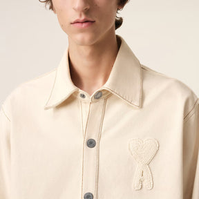 AMI Logo-Appliqué Cotton-Twill Overshirt