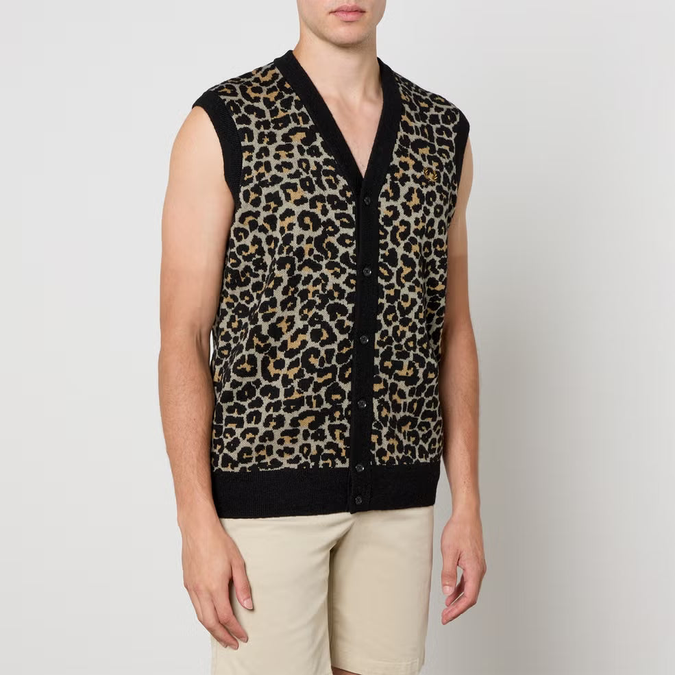 Fred Perry Leopard Cotton-Blend Jacquard Vest