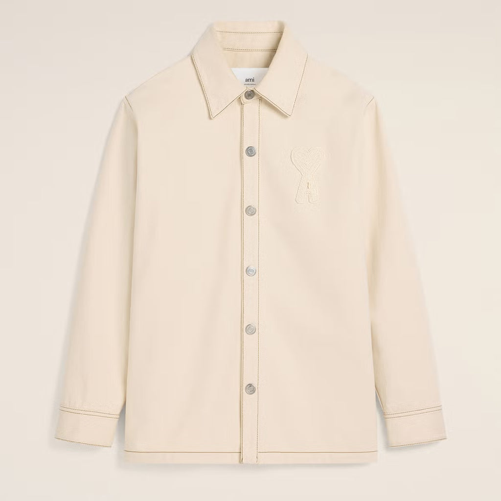 AMI Logo-Appliqué Cotton-Twill Overshirt