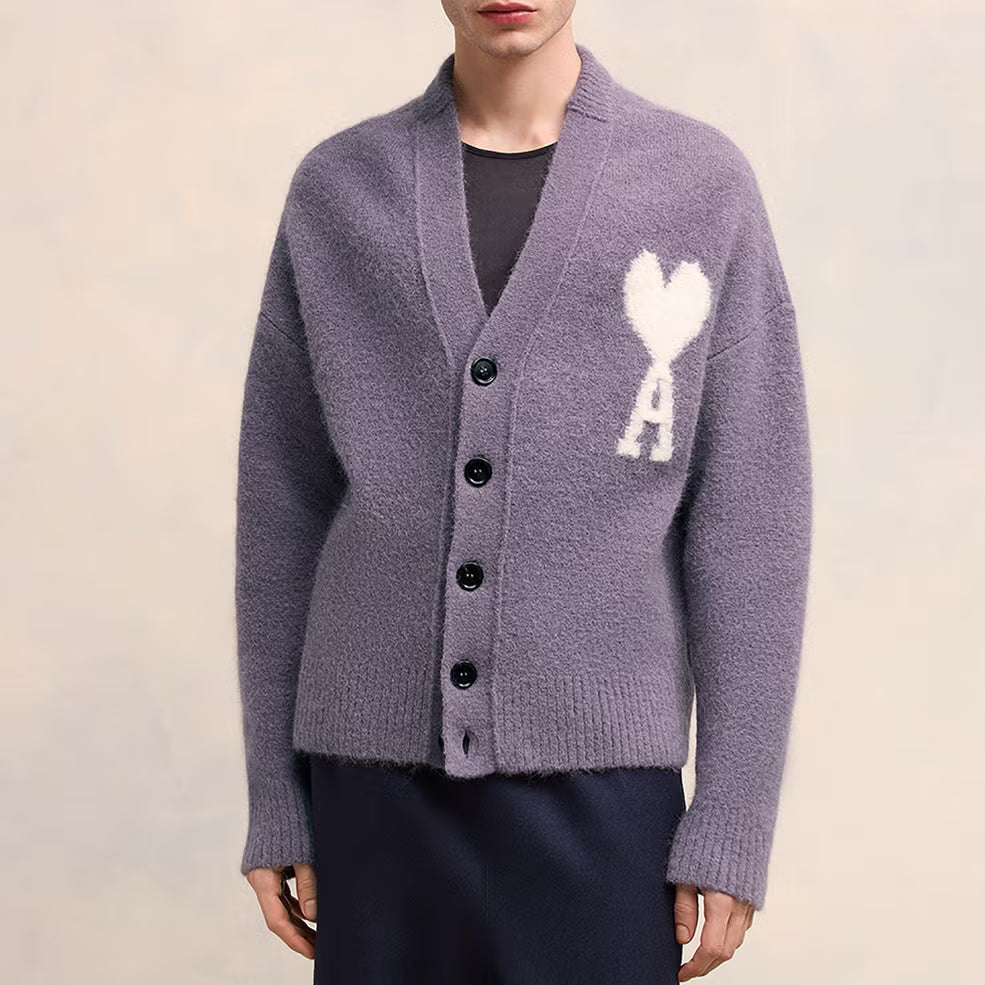 AMI Off White De Coeur Alpaca-Blend Cardigan