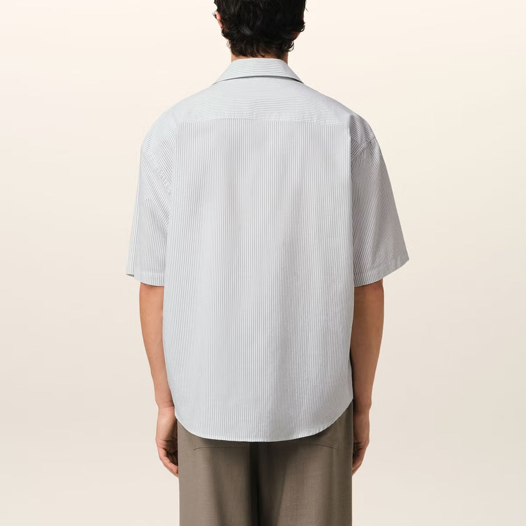 AMI Camp Collar Pinstriped Cotton Shirt