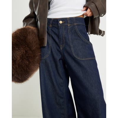 Indigo Blue High Waisted Baggy Wide Leg Jeans
