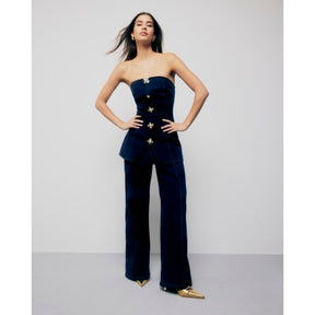 Indigo Denim Buttoned Bandeau Jumpsuit