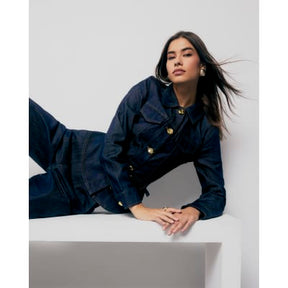 Indigo Denim Long Sleeve Belted Peplum Jacket