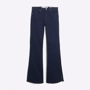 Indigo High Rise Split Hem Flared Jeans