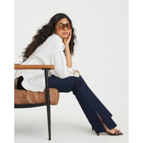 Indigo High Rise Split Hem Flared Jeans