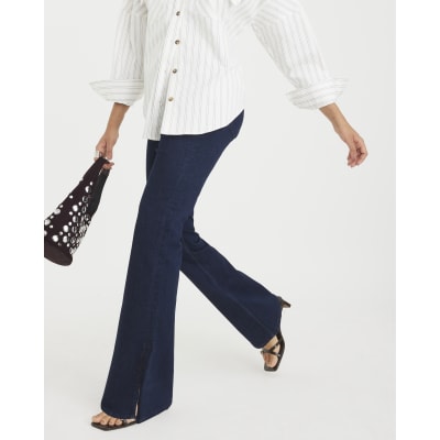 Indigo High Rise Split Hem Flared Jeans