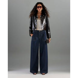 Indigo Mid Rise Tailored Baggy Wide Leg Jeans