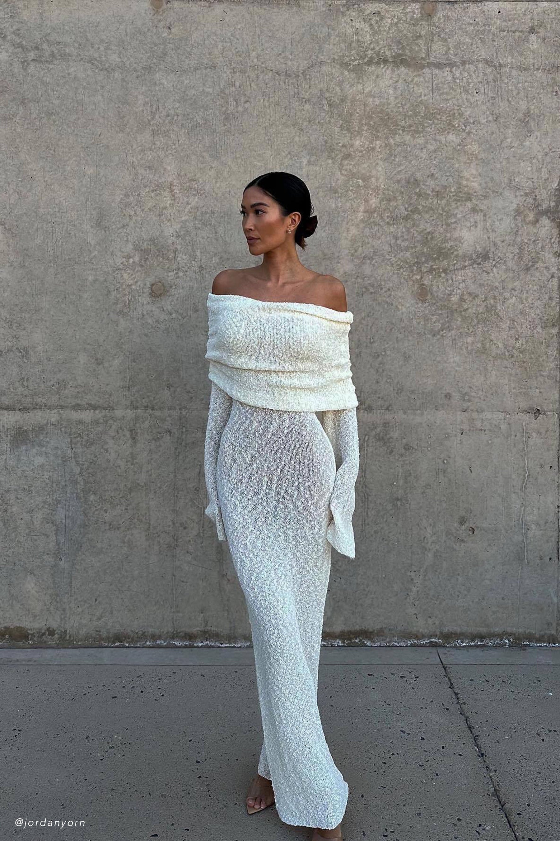 Marisol Off Shoulder Boucle Maxi Dress - Ivory