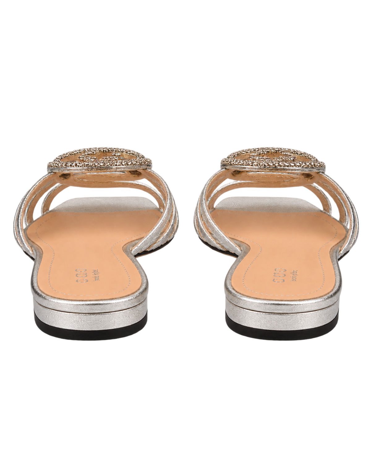 Interlocking G Crystal-embellished Flat Sandals in Metallic Leather