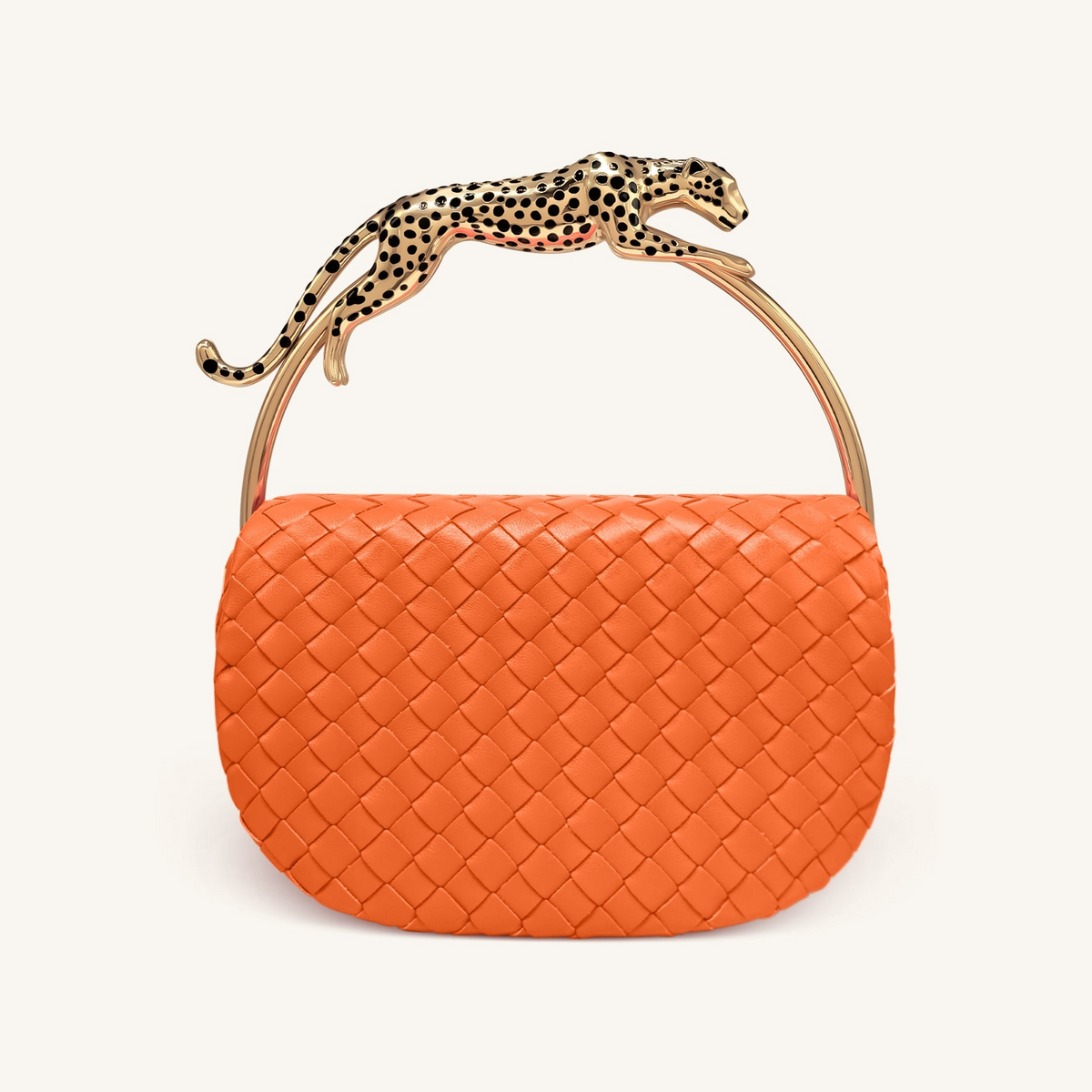 Ione Leopard Shaped Hardware Handle Woven Top Handle Bag - Orange