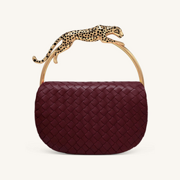 Ione Woven Leopard Shaped Top Handle Bag - Burgundy