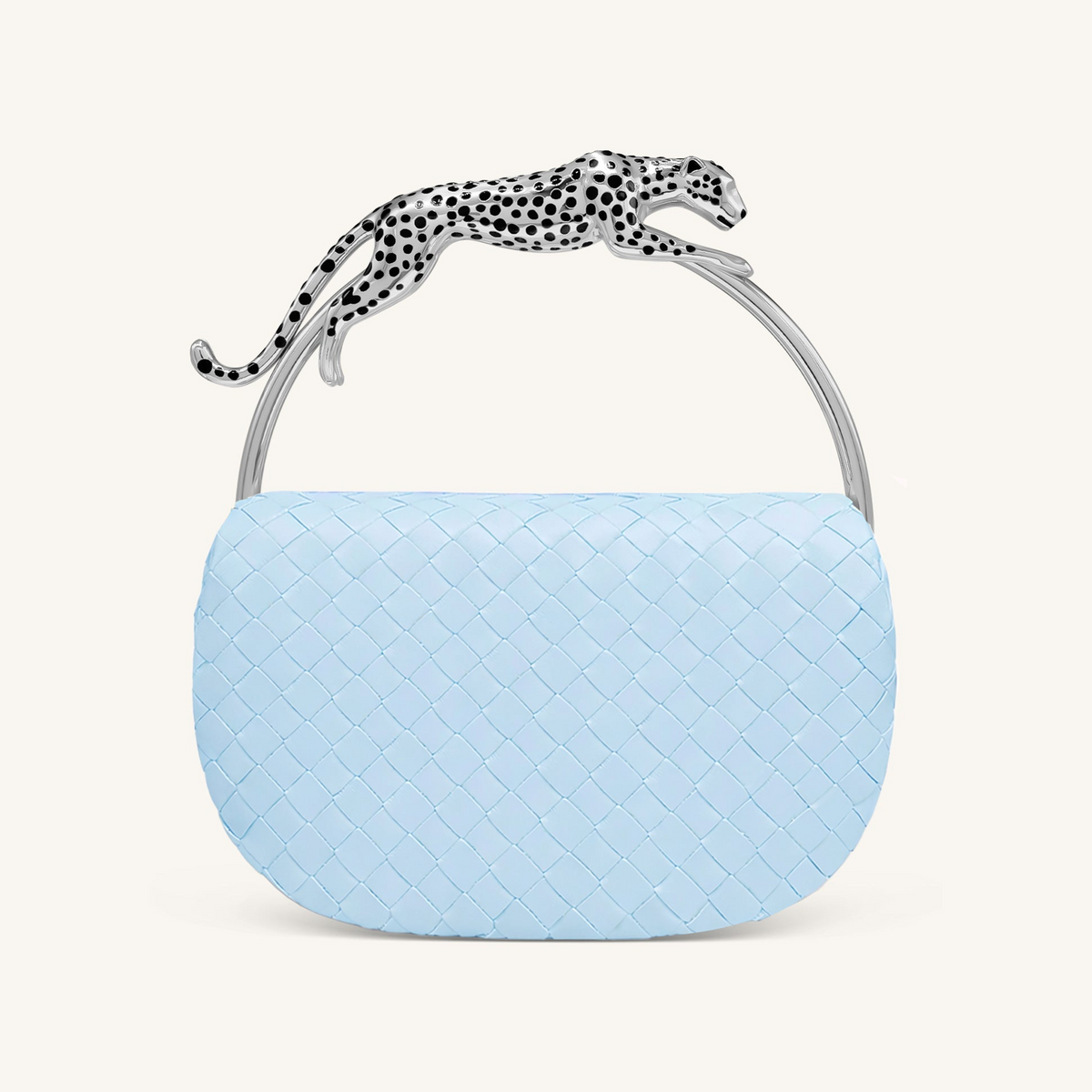 Ione Woven Leopard Shaped Top Handle Bag - Light Blue