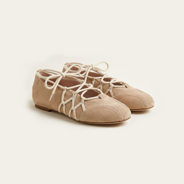 Iria Lace-Up Ballet Flats - Light Brown