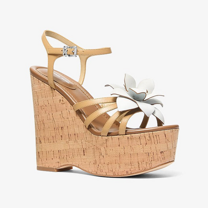 Jacie Floral Embellished Leather Wedge Sandal