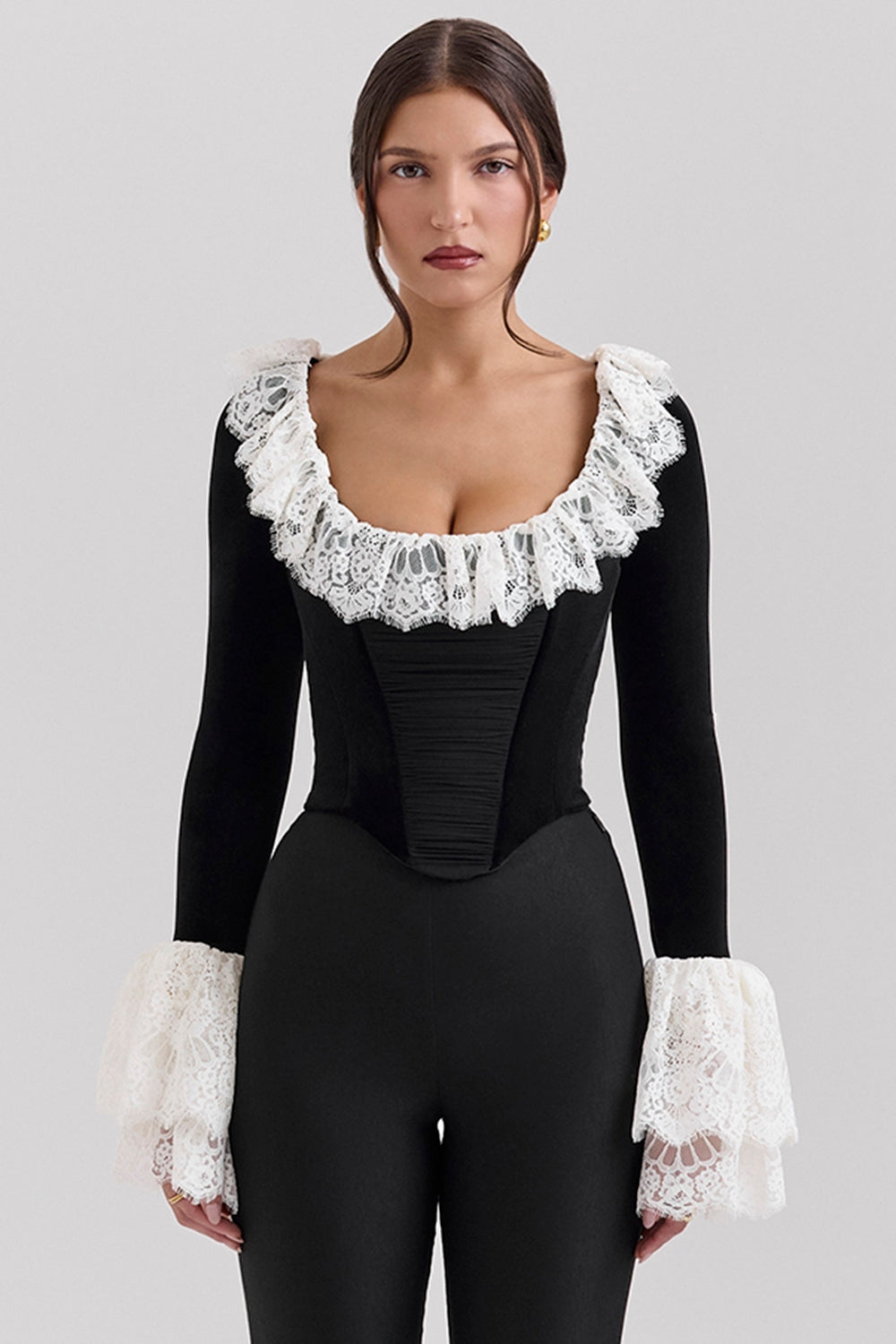 Black velvet lace trimmed corset top