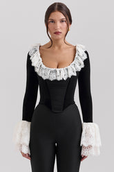 Black velvet lace trimmed corset top