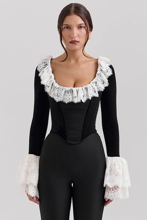Black velvet lace trimmed corset top