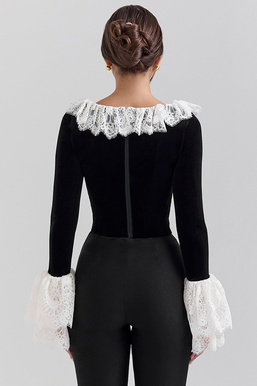 Black velvet lace trimmed corset top